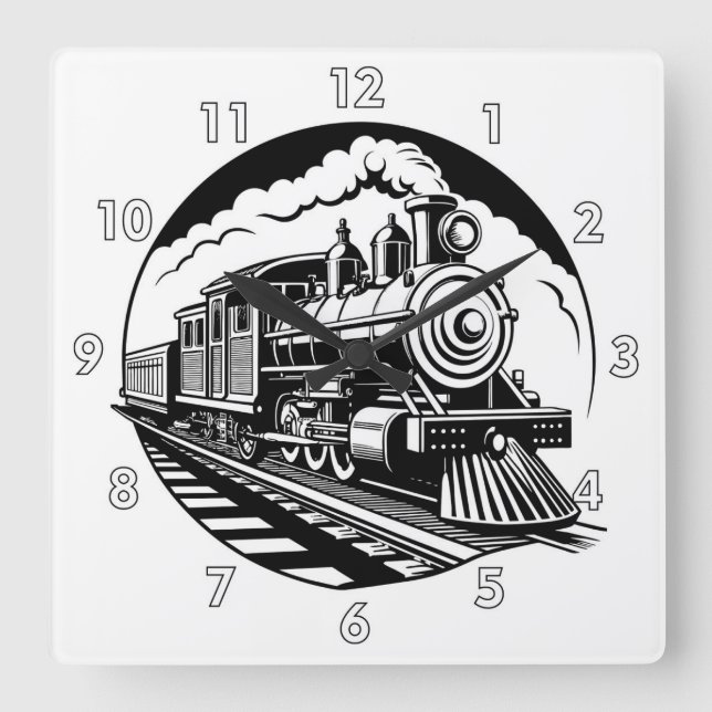 Very Cool Vintage Steam Engine Train Locomotive Square Wall Clock (Front)