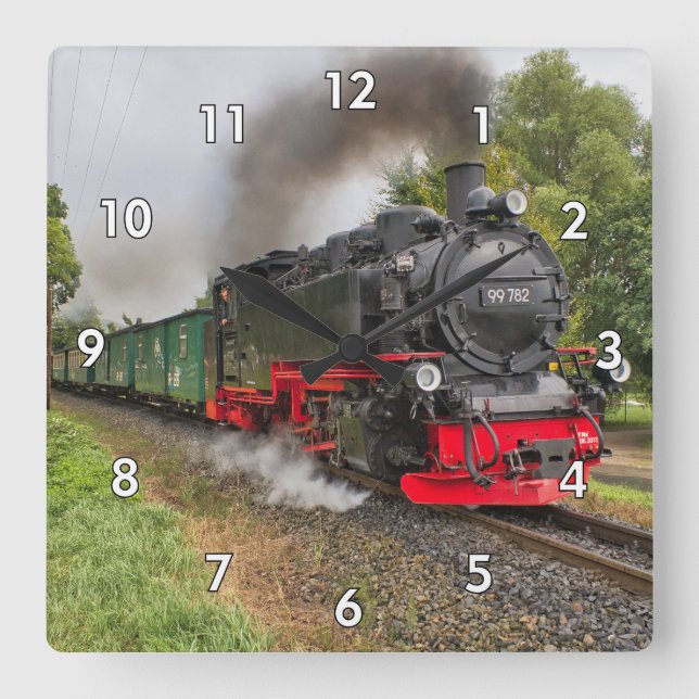 Very Cool Vintage Steam Engine Train Locomotive Square Wall Clock (Front)
