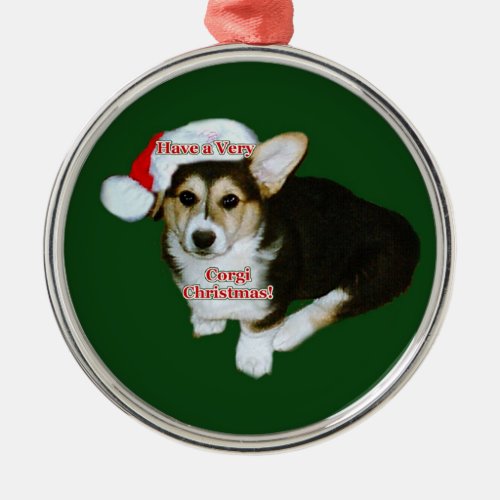 Very Corgi Christmas Gimli Pup Prem Round Ornamen Metal Ornament