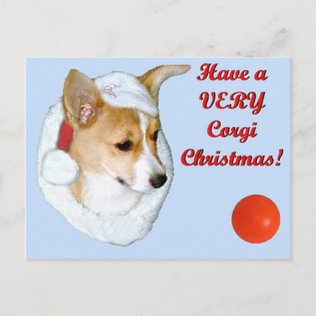 Very Corgi Christmas Pip Postcard-Blue Holiday Postcard (Front)