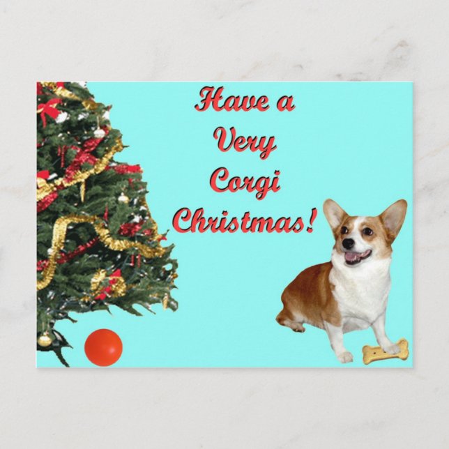 Very Corgi Christmas-SmilingDott Turquoise Postcar Holiday Postcard (Front)