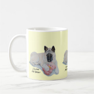 very cute akita with pink stuffie dog coffee mug