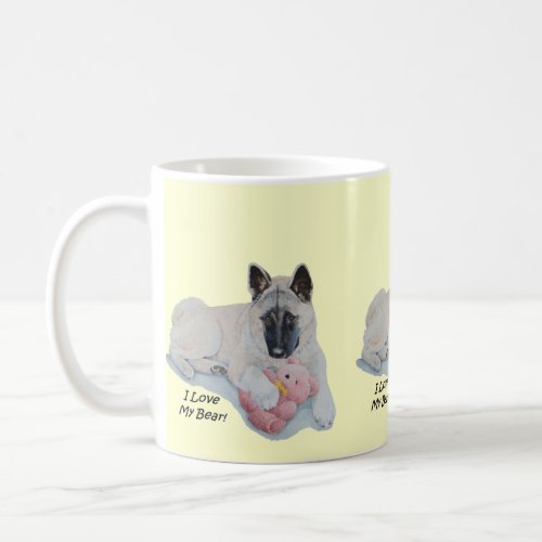 very cute akita with pink stuffie dog coffee mug