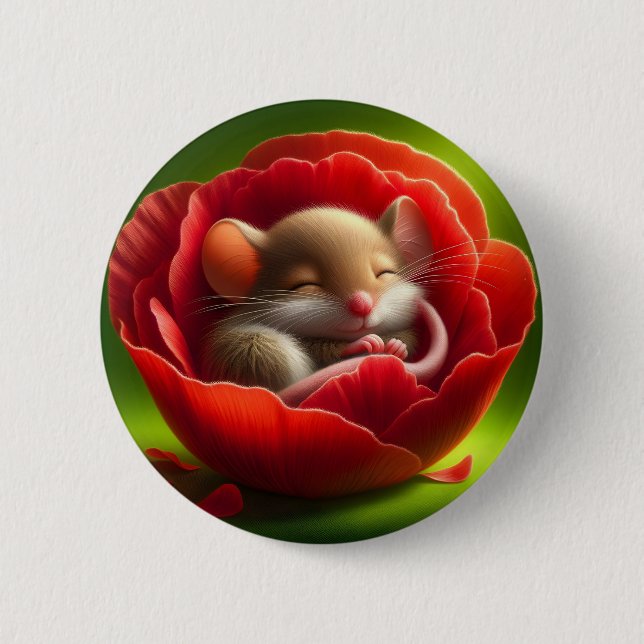 Very Cute Baby Mouse Sleeping Button (Front)