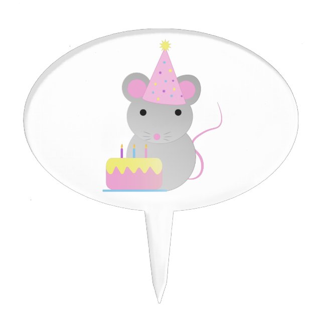 Very Cute Birthday Party Mouse Cake Topper (Front)