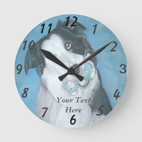 very cute black and white border collie dog round clock