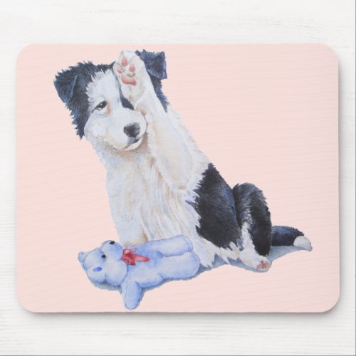 very cute border collie waving paw puppy dog mouse pad