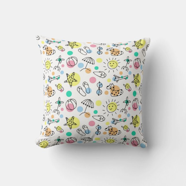 Very Cute Children's Doodle Throw Pillow (Front)