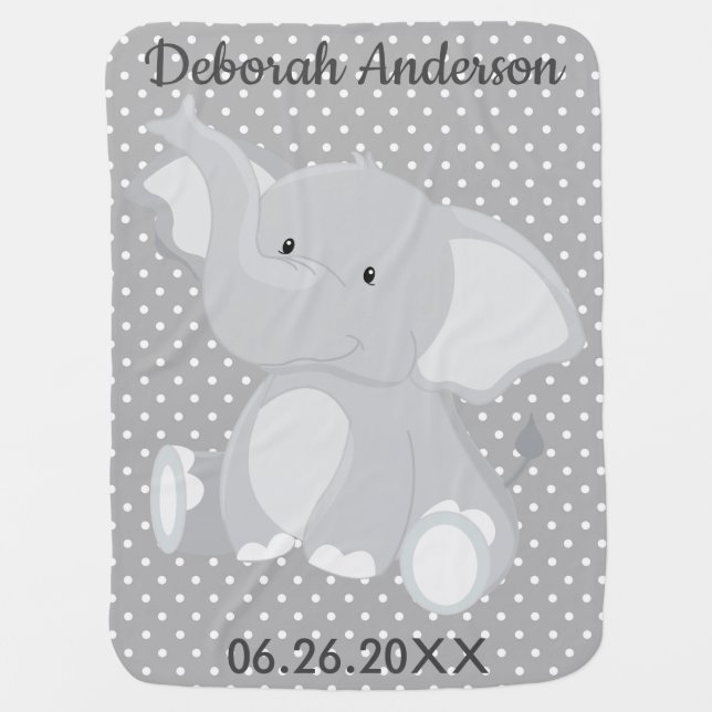 Very Cute Elephant Polka Dot Baby Blanket (Front)