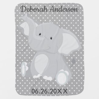 Very Cute Elephant Polka Dot Personalize Baby Blanket