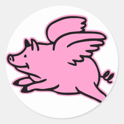 Very Cute Flying Pink Pig Classic Round Sticker