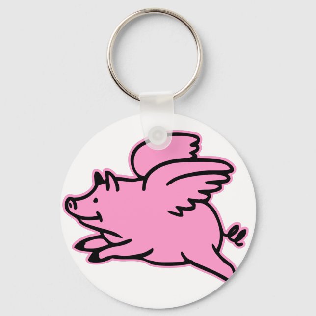 Very Cute Flying Pink Pig Keychain (Front)