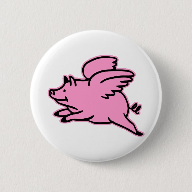 Very Cute Flying Pink Pig Pinback Button (Front)