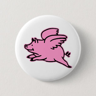 Very Cute Flying Pink Pig Pinback Button