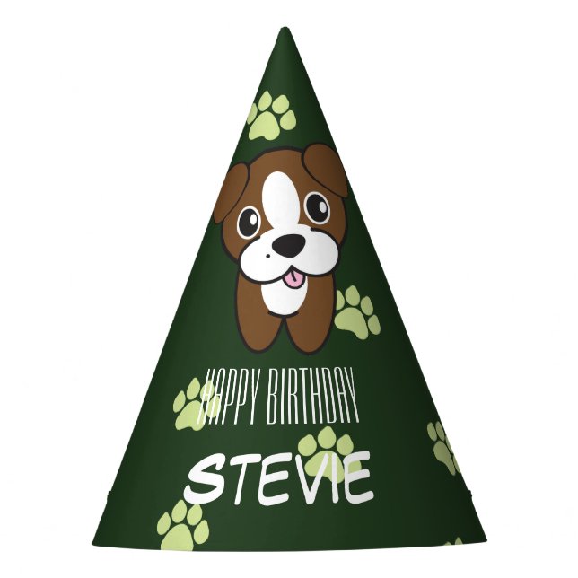 Very Cute Green Boxer Puppy Birthday Hats (Front)