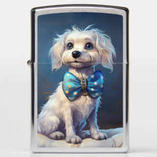 Very Cute Lil Doggie With Blue Bow Tie Zippo Lighter