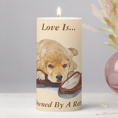 very cute picture of golden retriever puppy dog pi pillar candle