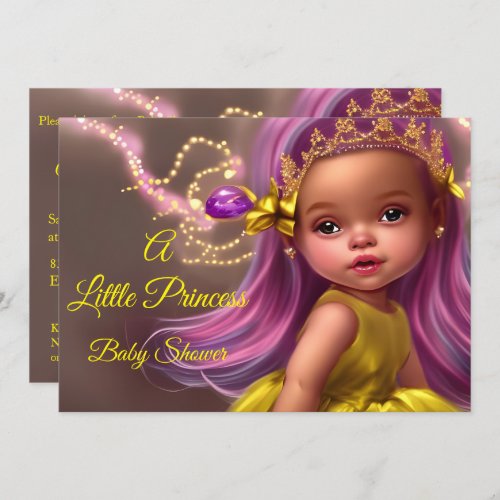 Very Cute Princess Baby Shower Girl yellow purple  Invitation