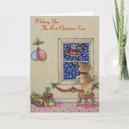 very cute puppy and father Christmas  Holiday Card