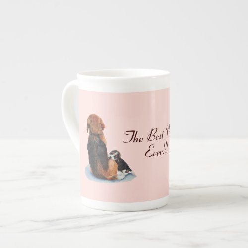 very cute puppy beagle with mom dog bone china mug