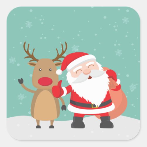 Very Cute Santa Claus and Reindeer Sticker Seal