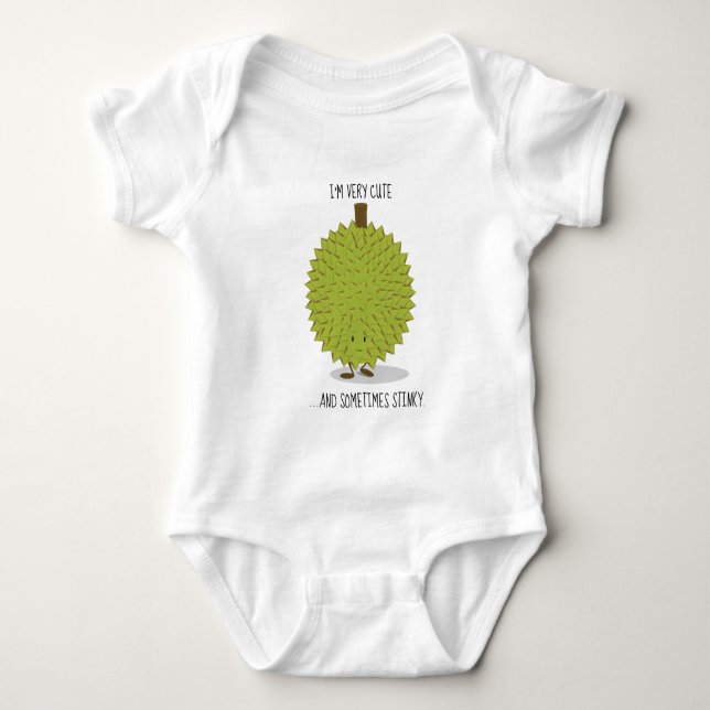 Very Cute Sometimes Stinky Durian Fruit Cartoon Baby Bodysuit (Front)