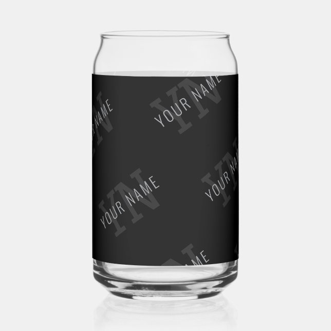 Very Dark Gray & Black Monogram Name Pattern Can Glass (Back)