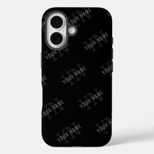 Very Dark Gray & Black Monogram Name Pattern iPhone 16 Case