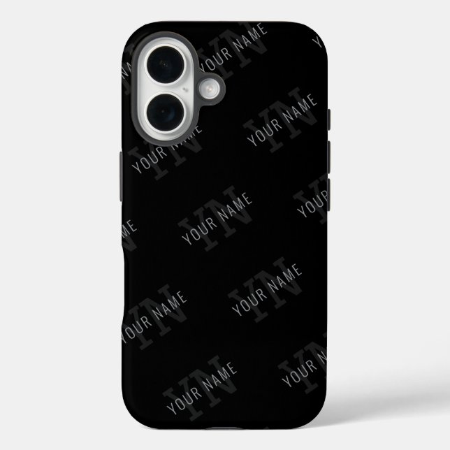 Very Dark Gray & Black Monogram Name Pattern Case-Mate iPhone Case (Back)