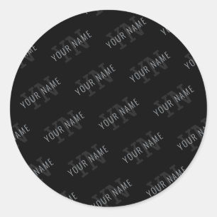 Very Dark Gray & Black Monogram Name Pattern Classic Round Sticker