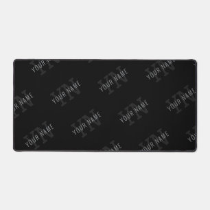 Very Dark Gray & Black Monogram Name Pattern Desk Mat