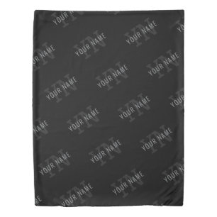 Very Dark Gray & Black Monogram Name Pattern Duvet Cover