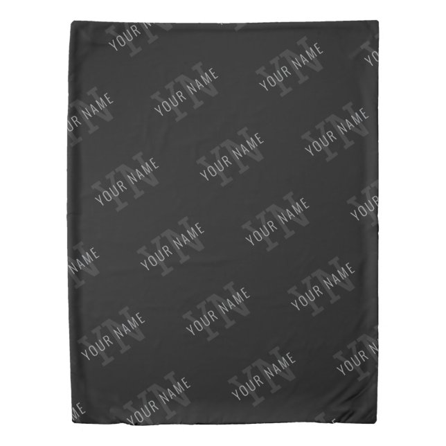 Very Dark Gray & Black Monogram Name Pattern Duvet Cover (Front)