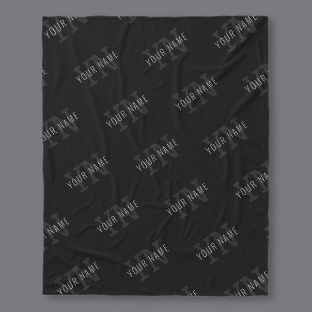 Very Dark Gray & Black Monogram Name Pattern Fleece Blanket (Creator Uploaded)