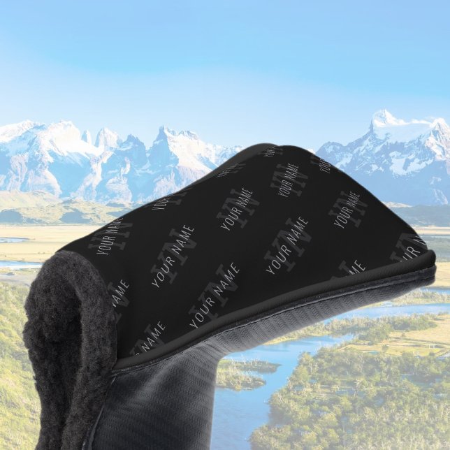Very Dark Gray & Black Monogram Name Pattern Golf Head Cover (Creator Uploaded)