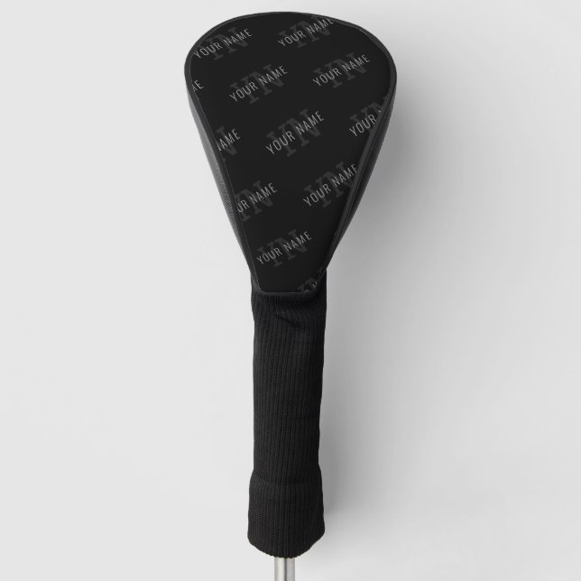 Very Dark Gray & Black Monogram Name Pattern Golf Head Cover (Front)