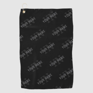 Very Dark Gray & Black Monogram Name Pattern Golf Towel
