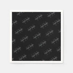 Very Dark Gray & Black Monogram Name Pattern Napkins