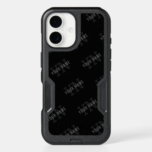 Very Dark Gray & Black Monogram Name Pattern Otterbox iPhone Case (Back)
