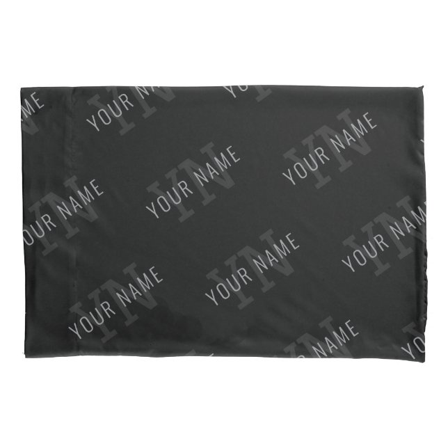 Very Dark Gray & Black Monogram Name Pattern Pillow Case (Front)