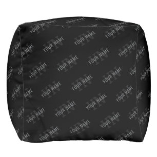 Very Dark Gray & Black Monogram Name Pattern Pouf