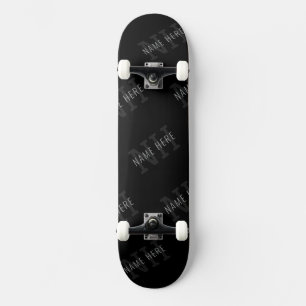Very Dark Gray & Black Monogram Name Pattern Skateboard