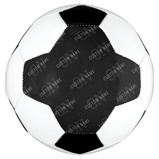 Very Dark Gray & Black Monogram Name Pattern Soccer Ball (Front)