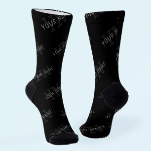 Very Dark Gray & Black Monogram Name Pattern Socks