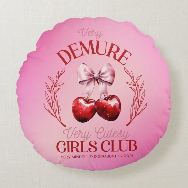 Very Demure Very Cute Cherry Coquette  Round Pillow (Front)