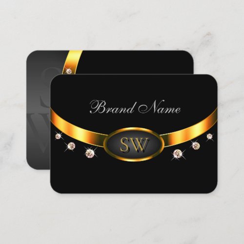 Very Elegant Black and Gold with Monogram Diamonds Business Card