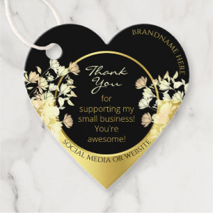 Very Elegant Black Floral and Gold Frame Thank You Favor Tags