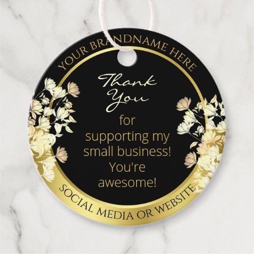 Very Elegant Black Floral and Gold Frame Thank You Favor Tags