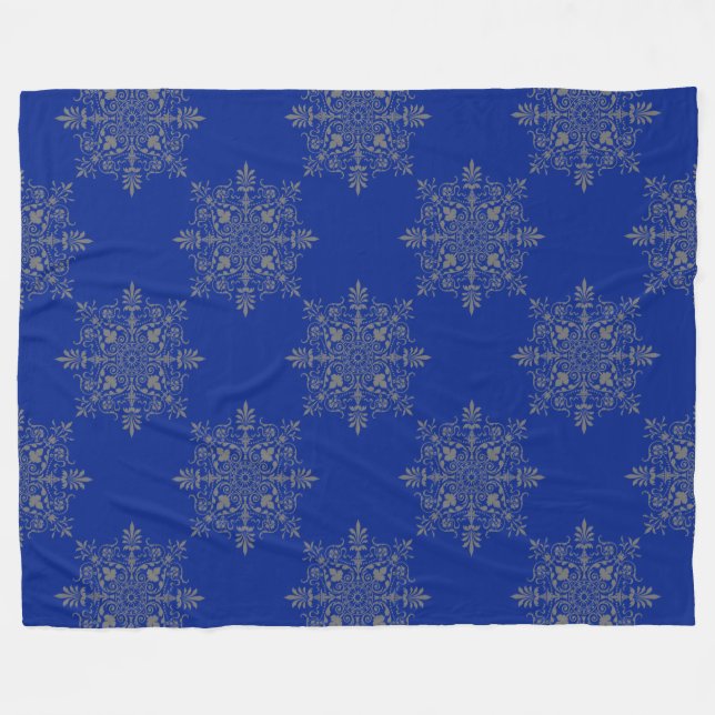 Very Elegant Damask Pattern Royal Blue Fleece Blanket (Front (Horizontal))