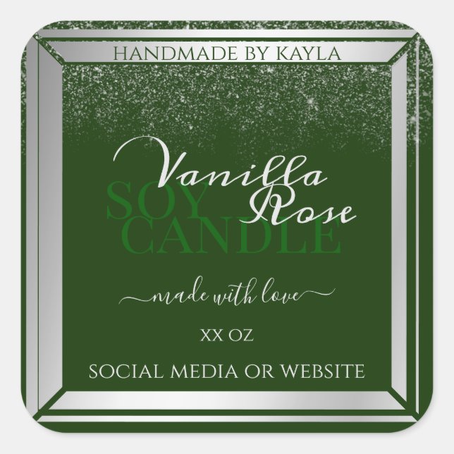 Very Elegant Dark Green and Silver Product Labels (Front)